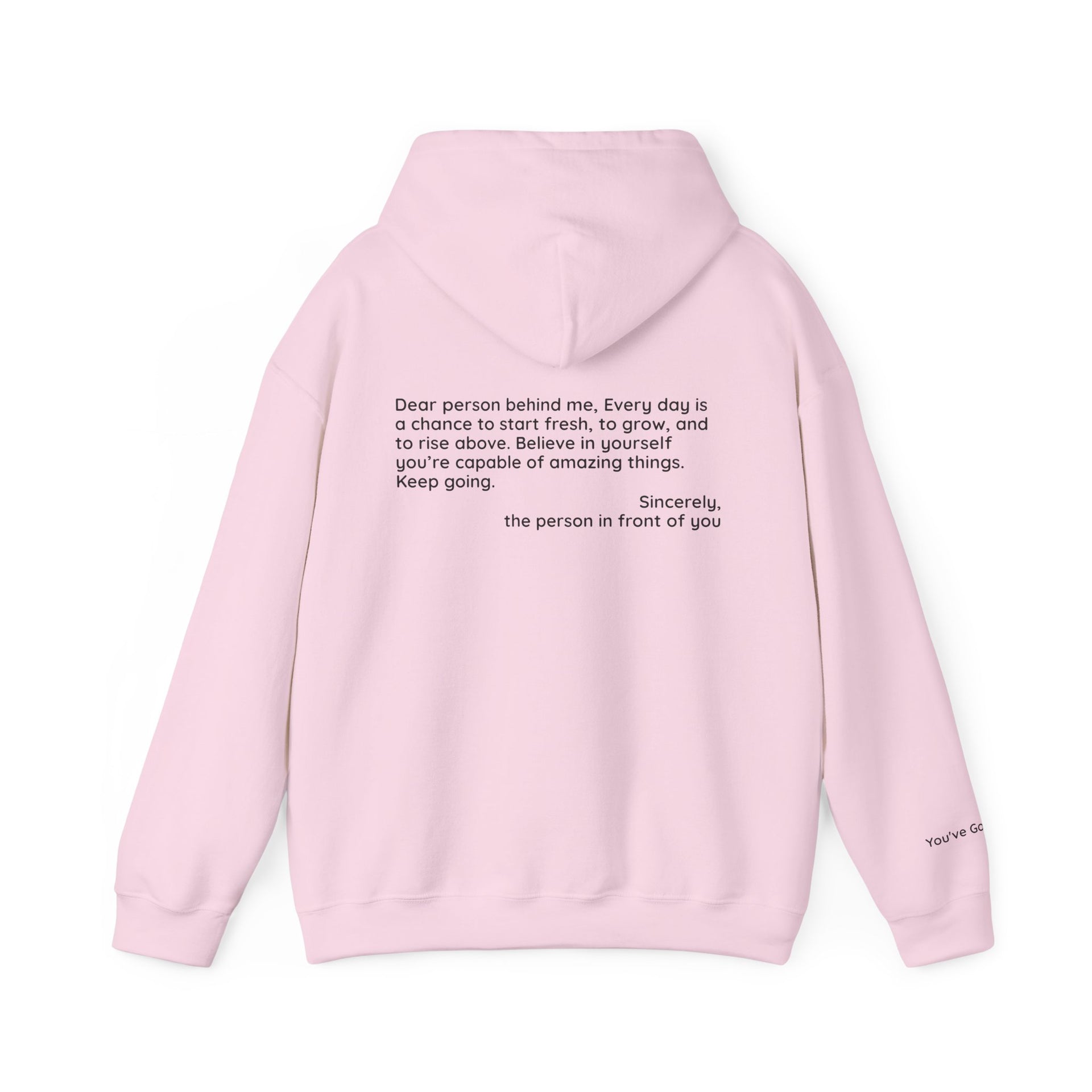 All Good Co. Essential Hoodie featuring the 'Believe In Yourself' message from the Dear Person Collection in pink on the back, inspiring confidence and positivity.