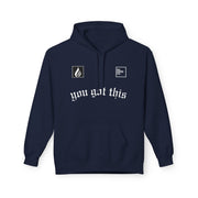 Black fleece hoodie featuring the All Good Co. logo, flame logo, and the motivational tagline 'You got this' on the front, symbolizing resilience and strength